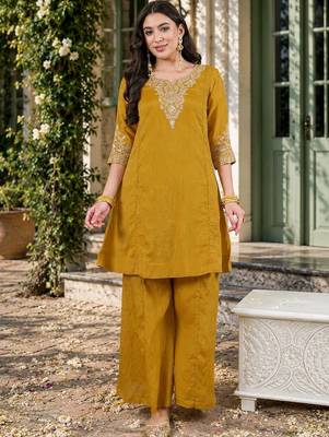 Women Ethnic Motifs Embroidered Regular Thread Work Kurta with Palazzos & With Dupatta 7
