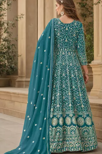 Yellow embroidered faux georgette semi stitched anarkali suit