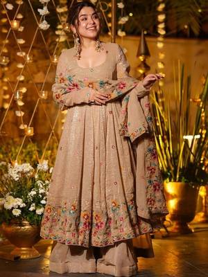Women Floral Embroidered Empire Thread Work Kurta with Palazzos & With Dupatta 5