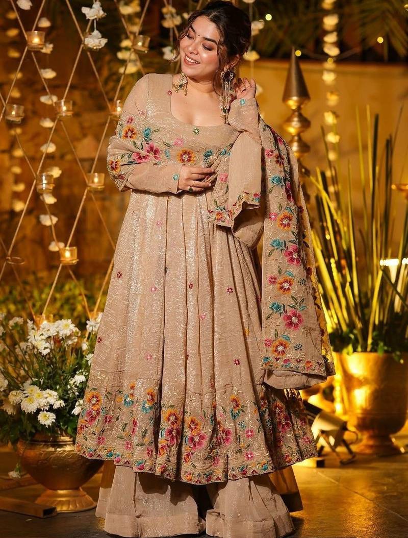 Women Floral Embroidered Empire Thread Work Kurta with Palazzos & With Dupatta