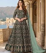Green embroidered faux georgette semi stitched anarkali suit