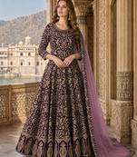Purple embroidered faux georgette semi stitched anarkali suit