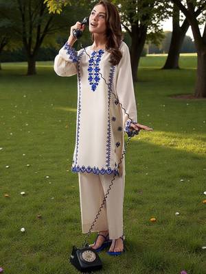 Women Ethnic Motifs Embroidered Regular Thread Work Chanderi Silk Kurta with Trousers 6