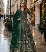 Green embroidered faux georgette semi stitched anarkali suit