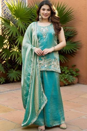 Women Ethnic Motifs Embroidered Regular Kurta with Palazzos & With Dupatta