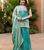 Women Ethnic Motifs Embroidered Regular Kurta with Palazzos & With Dupatta