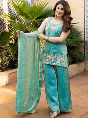 Women Ethnic Motifs Embroidered Regular Kurta with Palazzos & With Dupatta 2
