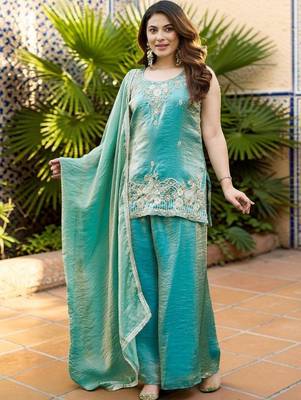 Women Ethnic Motifs Embroidered Regular Kurta with Palazzos & With Dupatta 4