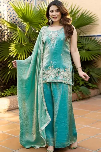 Women Ethnic Motifs Embroidered Regular Kurta with Palazzos & With Dupatta