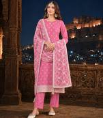 Pink embroidered faux georgette semi stitched salwar suit