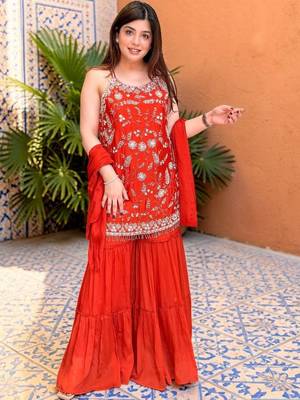 Women Floral Embroidered Regular Thread Work Silk Chiffon Kurta with Sharara & With Dupatta 1