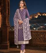 Lavender embroidered faux georgette semi stitched salwar suit