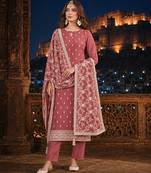 Brown embroidered faux georgette semi stitched salwar suit