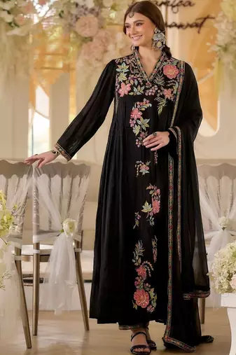 Women Floral Embroidered Regular Thread Work Kurta with Trousers & With Dupatta