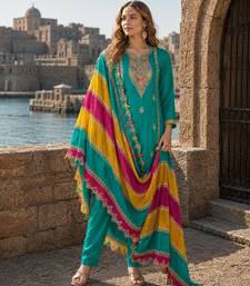 Blue embroidered soft organza semi stitched salwar suit