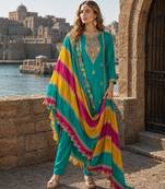 Blue embroidered soft organza semi stitched salwar suit