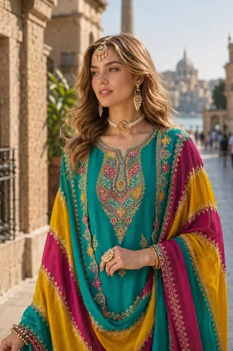 Blue embroidered soft organza semi stitched salwar suit