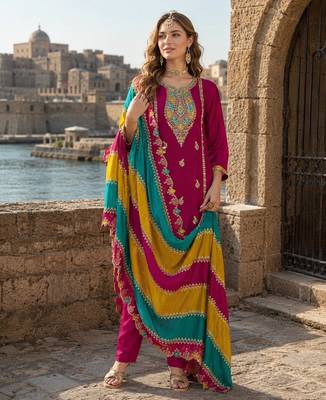 Wine embroidered soft organza semi stitched salwar suit 1