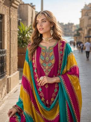 Wine embroidered soft organza semi stitched salwar suit 2