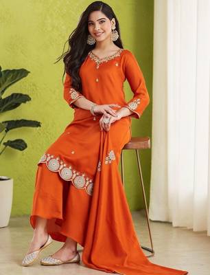 Women Ethnic Motifs Embroidered Regular Thread Work Kurta with Palazzos & With Dupatta 1