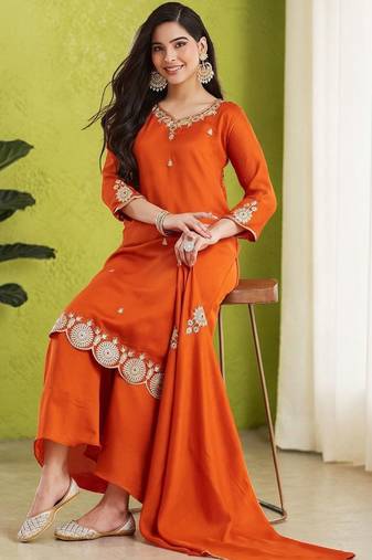 Women Ethnic Motifs Embroidered Regular Thread Work Kurta with Palazzos & With Dupatta