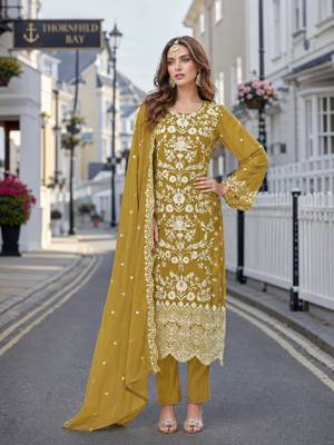 Mehendi embroidered soft organza semi stitched salwar suit 1