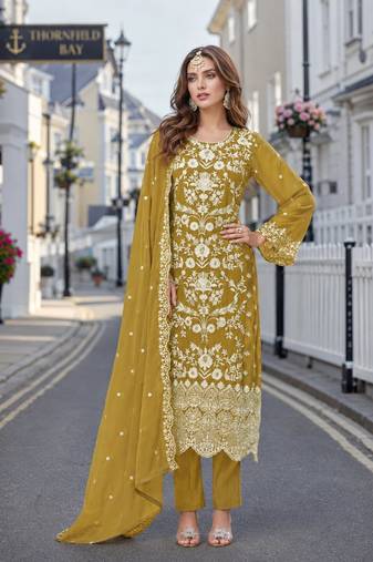 Mehendi embroidered soft organza semi stitched salwar suit
