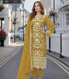 Mehendi embroidered soft organza semi stitched salwar suit