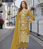 Mehendi embroidered soft organza semi stitched salwar suit