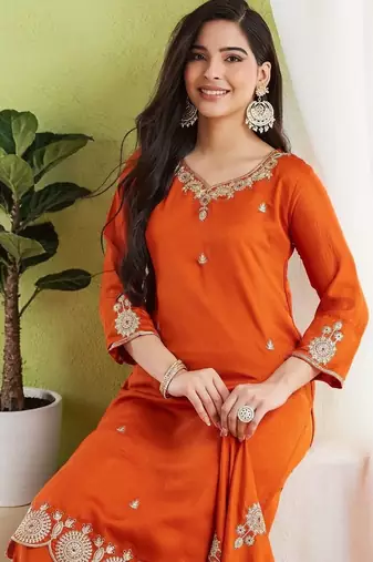 Women Ethnic Motifs Embroidered Regular Thread Work Kurta with Palazzos & With Dupatta