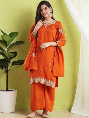 Women Ethnic Motifs Embroidered Regular Thread Work Kurta with Palazzos & With Dupatta 3