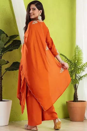 Women Ethnic Motifs Embroidered Regular Thread Work Kurta with Palazzos & With Dupatta