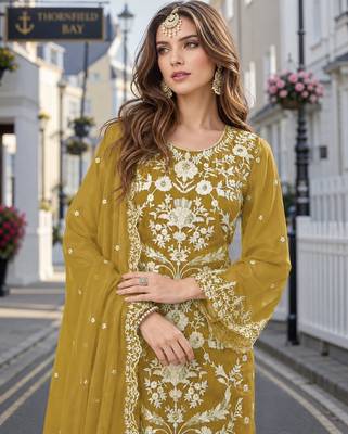 Mehendi embroidered soft organza semi stitched salwar suit 2