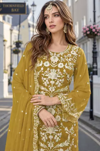 Mehendi embroidered soft organza semi stitched salwar suit