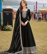 Black embroidered art silk semi stitched anarkali suit