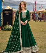 Green embroidered art silk semi stitched anarkali suit