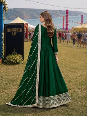 Green embroidered art silk semi stitched anarkali suit 2