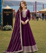 Wine embroidered art silk semi stitched anarkali suit