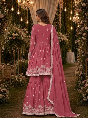 Brown embroidered faux georgette semi stitched sharara suit 2