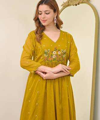 Embroidery Chanderi Fabric Flared Kurta Pant and Dupatta Set 4