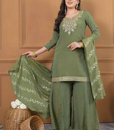 Women Ethnic Motifs Embroidered Regular Thread Work Kurta with Sharara & With Dupatta