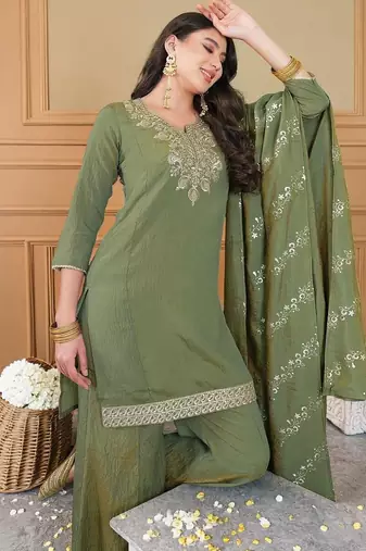 Women Ethnic Motifs Embroidered Regular Thread Work Kurta with Sharara & With Dupatta