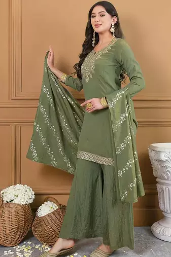 Women Ethnic Motifs Embroidered Regular Thread Work Kurta with Sharara & With Dupatta