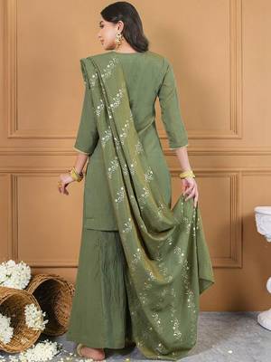 Women Ethnic Motifs Embroidered Regular Thread Work Kurta with Sharara & With Dupatta 4