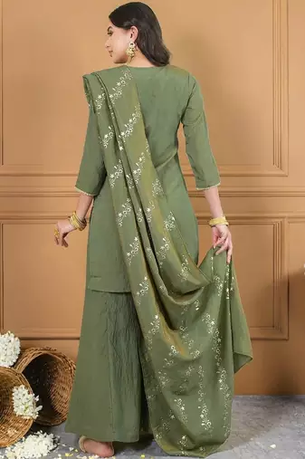 Women Ethnic Motifs Embroidered Regular Thread Work Kurta with Sharara & With Dupatta