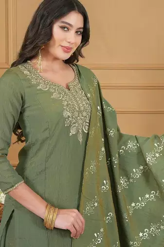 Women Ethnic Motifs Embroidered Regular Thread Work Kurta with Sharara & With Dupatta