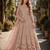 Peach embroidered net semi stitched anarkali suit