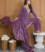Women Ethnic Motifs Embroidered Regular Thread Work Kurta with Palazzos & With Dupatta