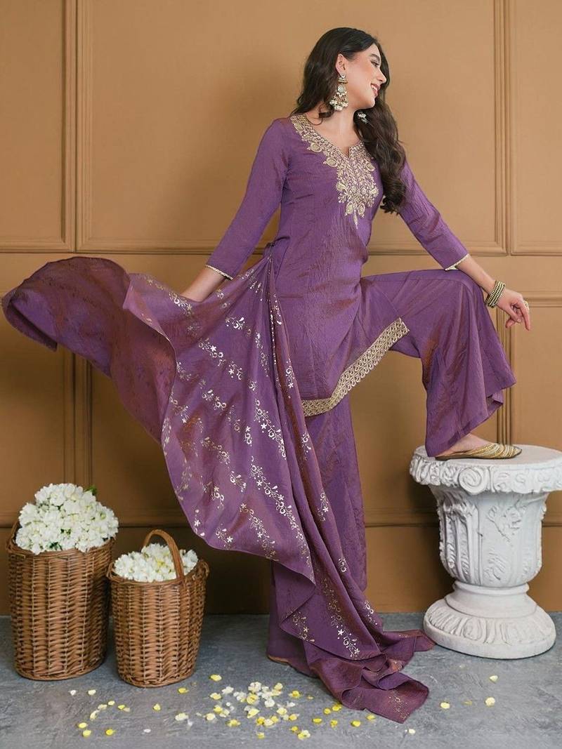 Women Ethnic Motifs Embroidered Regular Thread Work Kurta with Palazzos & With Dupatta