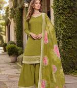 Green embroidered roman silk semi stitched sharara suit